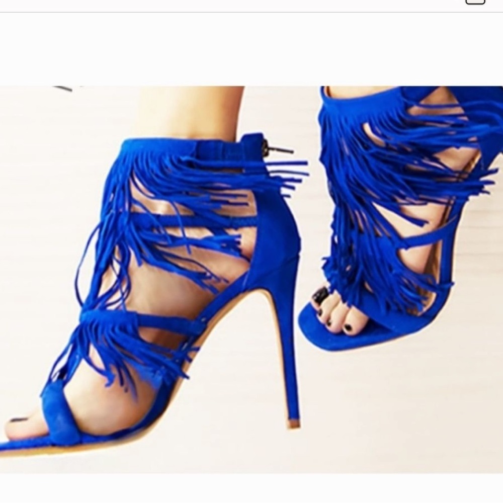 Steve Madden Royal Blue Boho Fringe Heels Size 8M